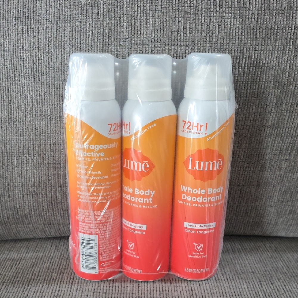 Lume Whole Body Deodorant - Clean Tangerine, New, 3 Bottles,‎ 3.6oz. Each
